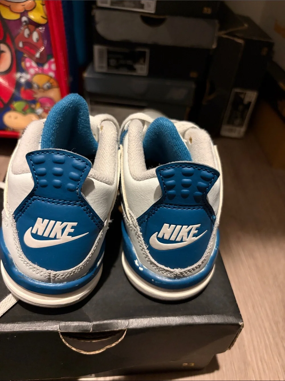 Kids White and Blue Athletic Sneakers